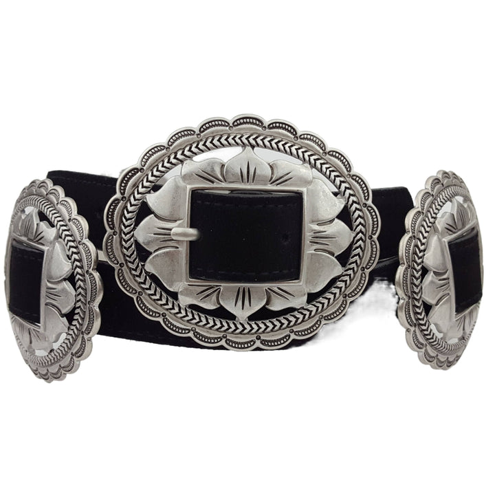 Oval Floral Concho Suede Belt
