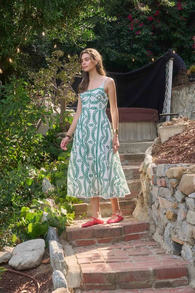 Moon River Embroidered Pattern Sleeveless Midi Dress - Capri by Sunset & Co.