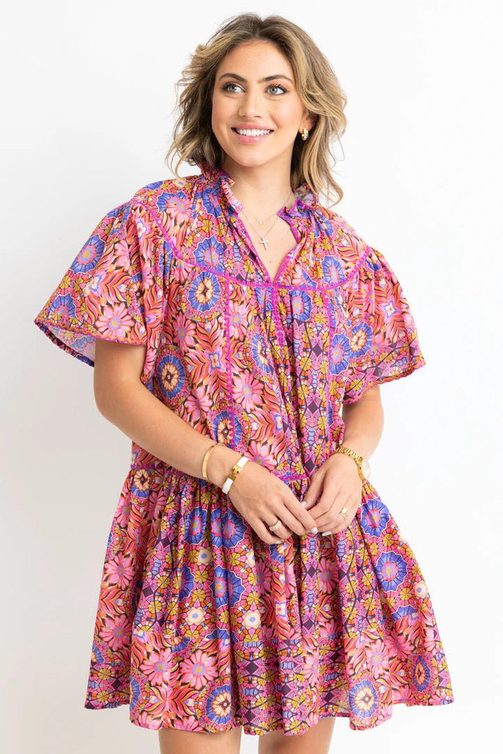 Karlie Kaleidoscope Vneck Tier Dress - Capri by Sunset & Co.