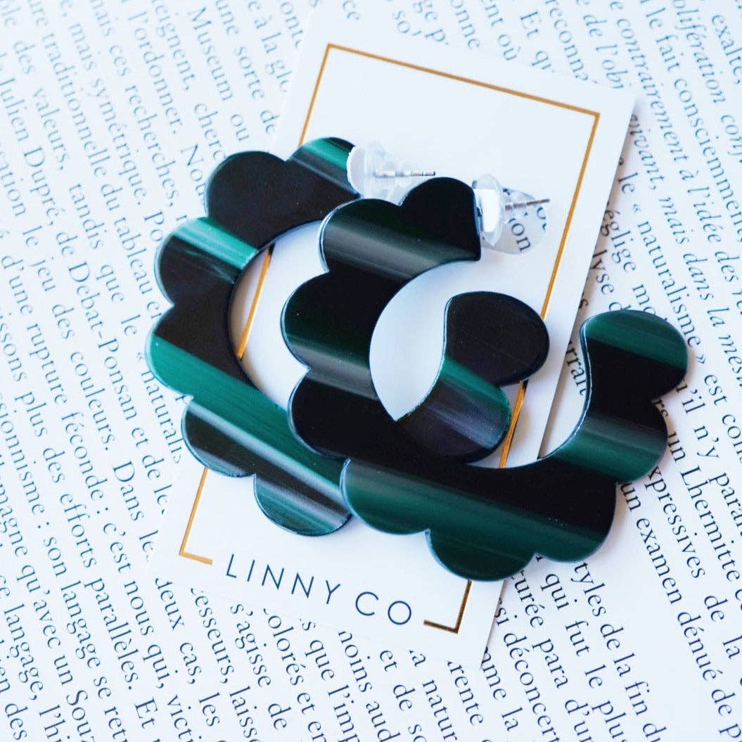 Linny Co Margo Scalloped Hoop Earrings - Dark Green - Capri by Sunset & Co.
