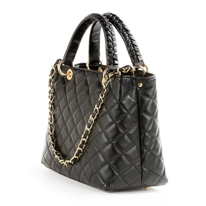 German Fuentes Leather Quilted Mid Bag - Black - Capri by Sunset & Co.