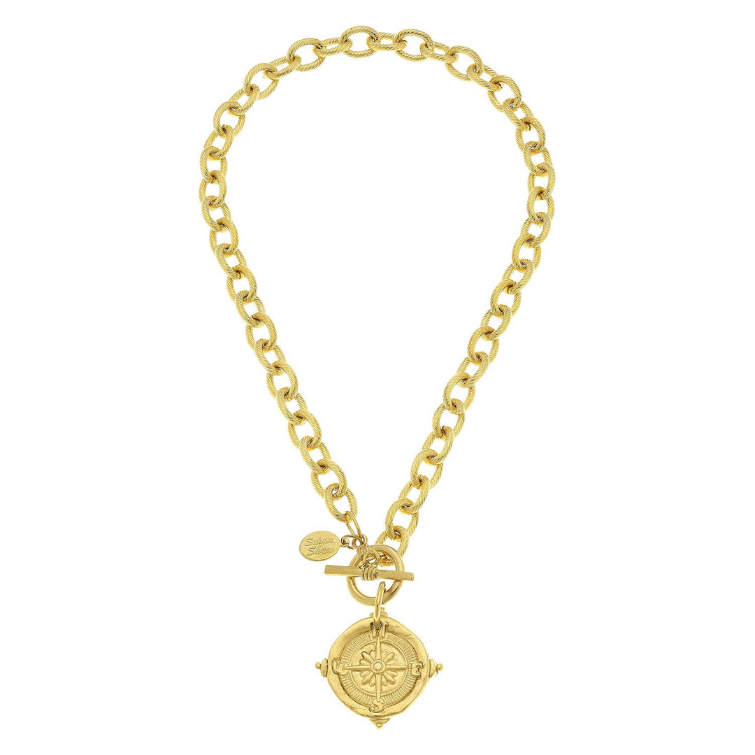 Susan Shaw Handcast Gold Compass Front Toggle Necklace - Capri by Sunset & Co.