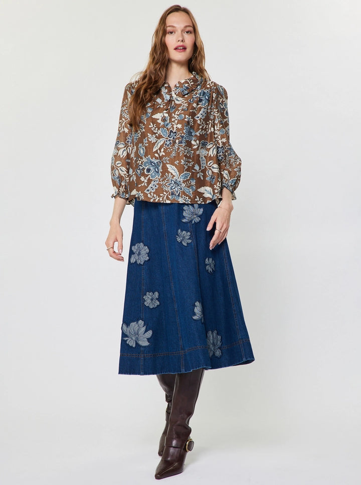 Current Air Botanical Floral Print Collared Blouse