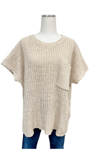 Knit Short Sleeve Sweater Top - Cream