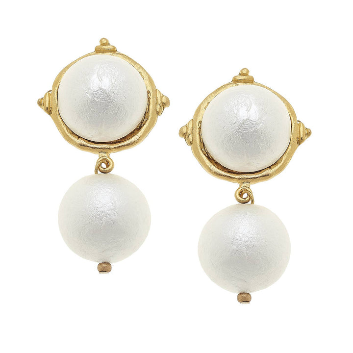 Susan Shaw Gold Cotton Pearl Cab with Cotton Pearl Drop Earrings - Capri by Sunset & Co.