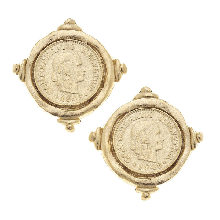 Susan Shaw Gold Intaglio Coin Pierced Earrings - Capri by Sunset & Co.