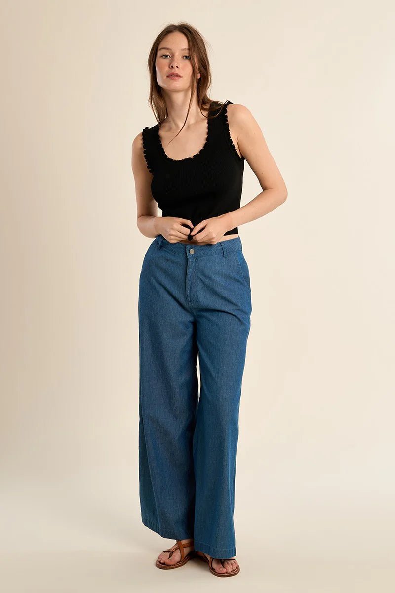 Molly Bracken Knitted Ruffle Tank Top - Capri by Sunset & Co.