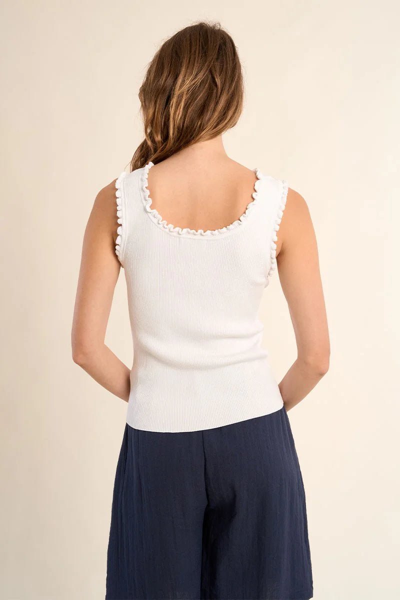 Molly Bracken Knitted Ruffle Tank Top - Capri by Sunset & Co.