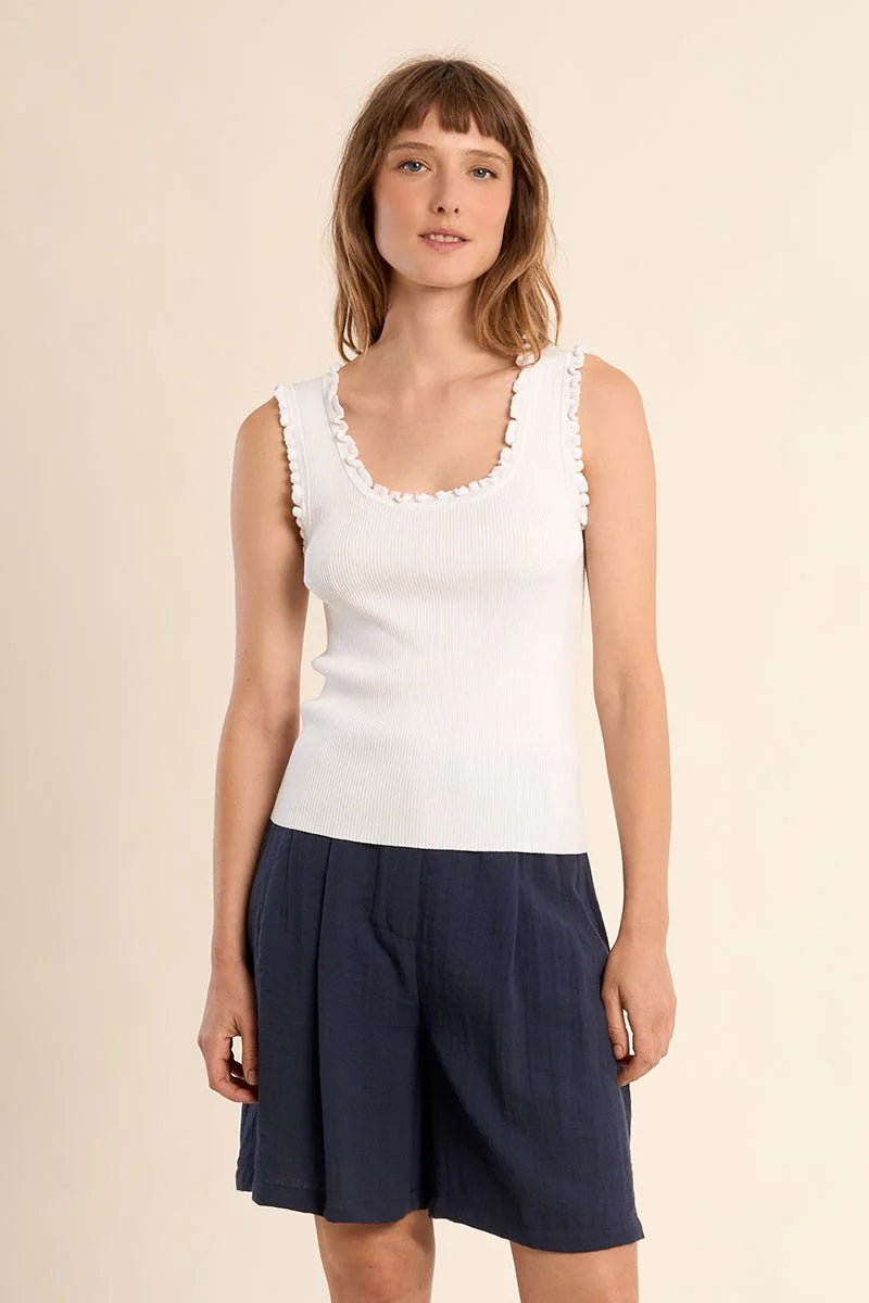 Molly Bracken Knitted Ruffle Tank Top - Capri by Sunset & Co.