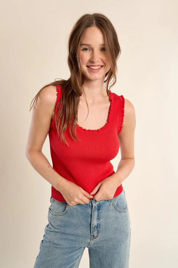 Molly Bracken Knitted Ruffle Tank Top - Capri by Sunset & Co.