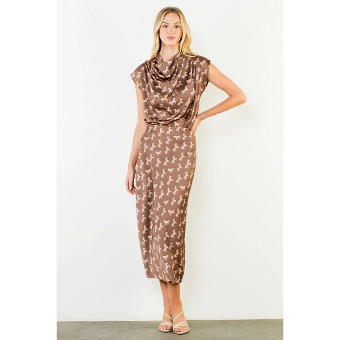 THML Satin Horse Print Skirt - Capri by Sunset & Co.