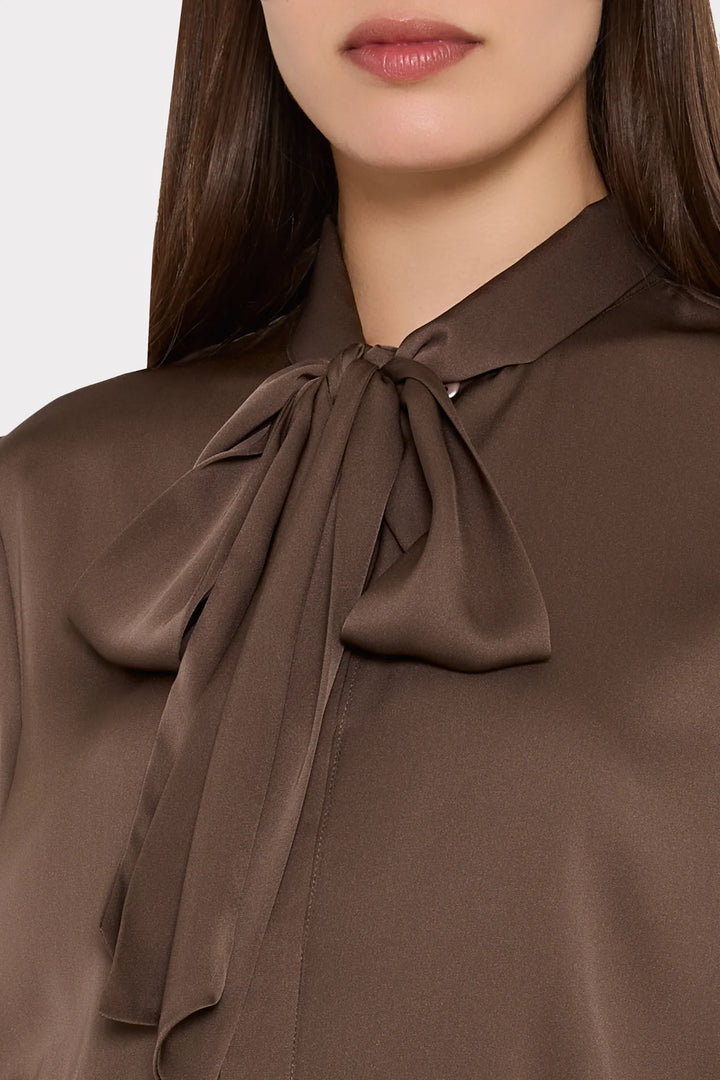 Milly Tie Neck Silk Blouse - Capri by Sunset & Co.