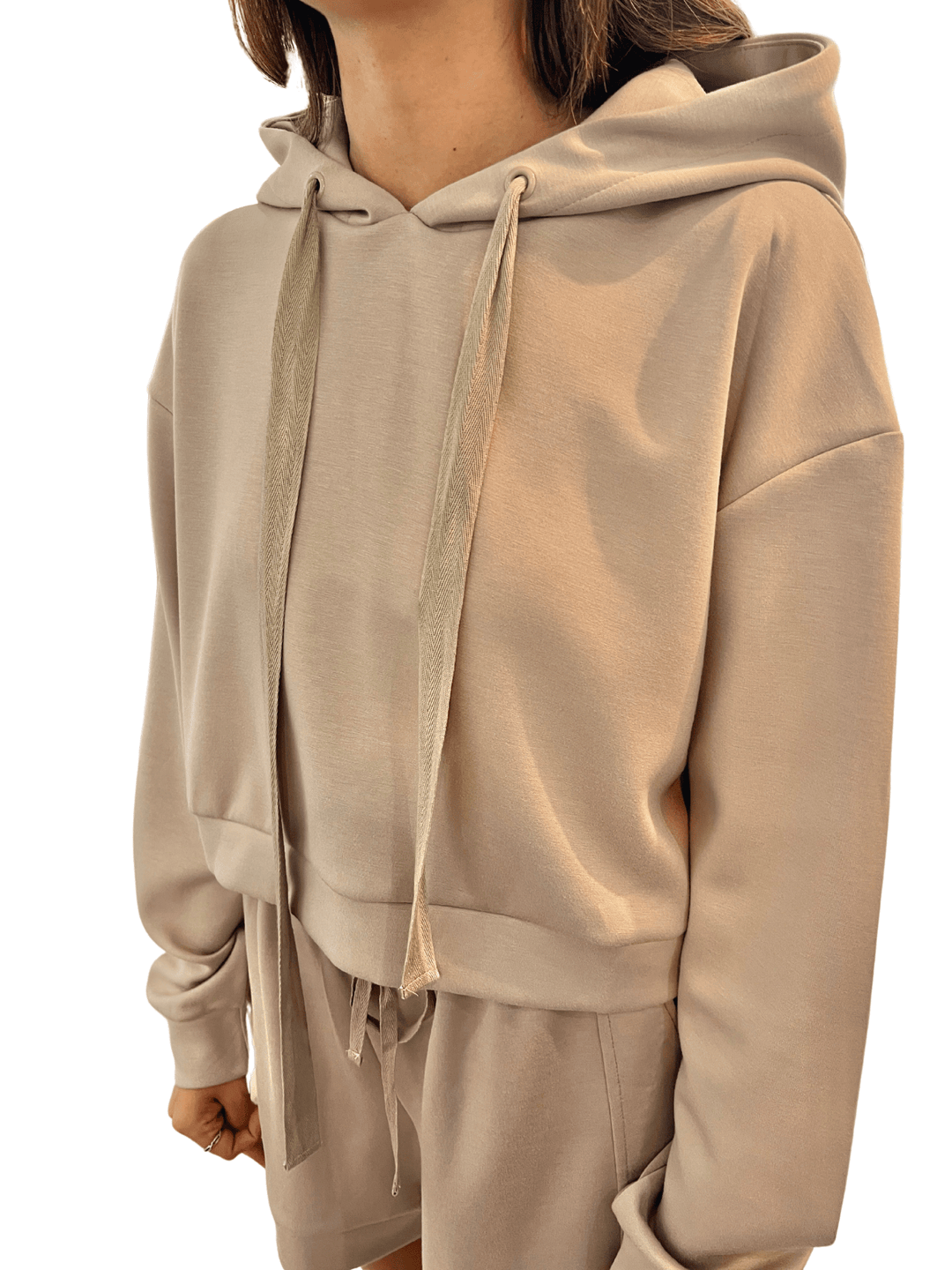 P. Cill Cropped Drawstring Hoodie - Capri by Sunset & Co.