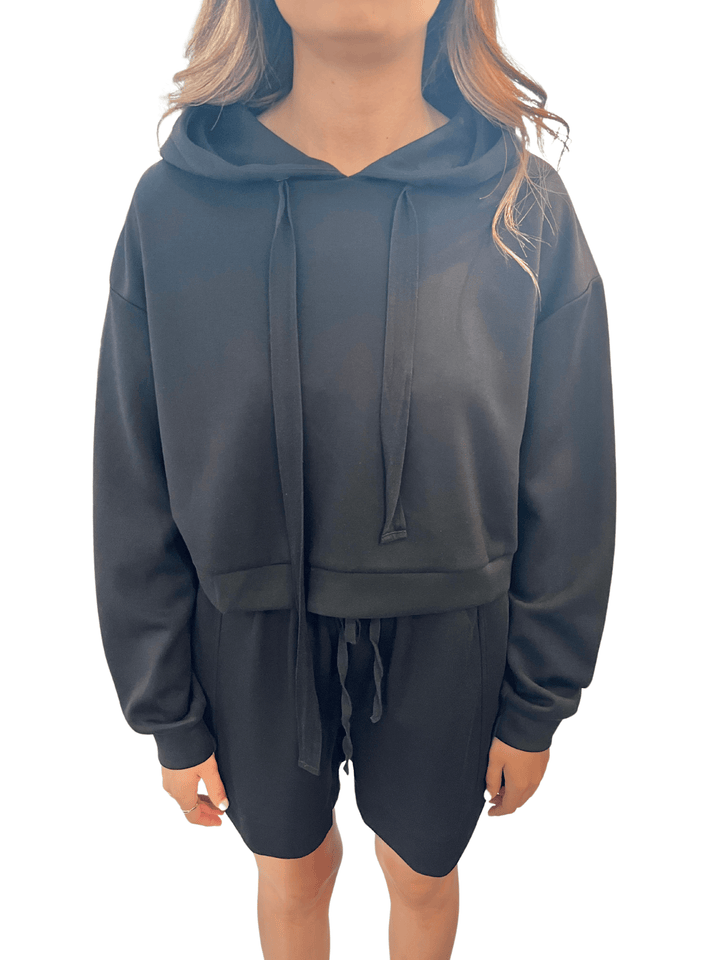 P. Cill Cropped Drawstring Hoodie - Capri by Sunset & Co.