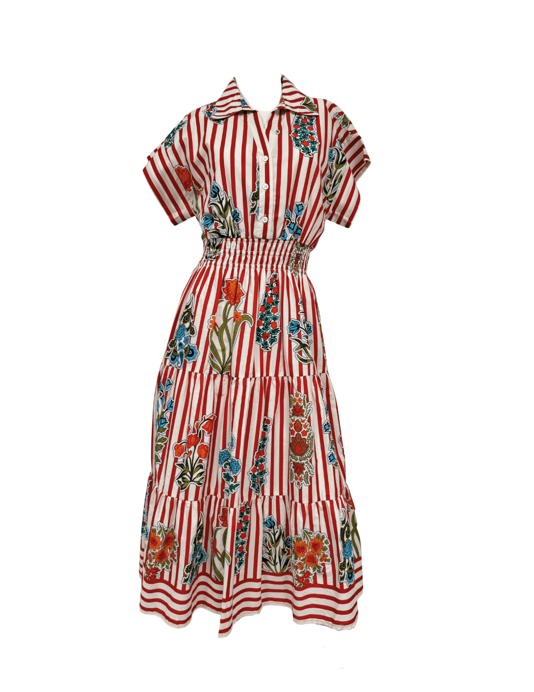 Short Sleeve Striped Floral Midi Dress - Capri by Sunset & Co.