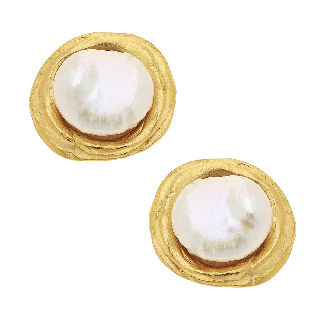 Susan Shaw Gold Pearl Pierced Earrings - Capri by Sunset & Co.