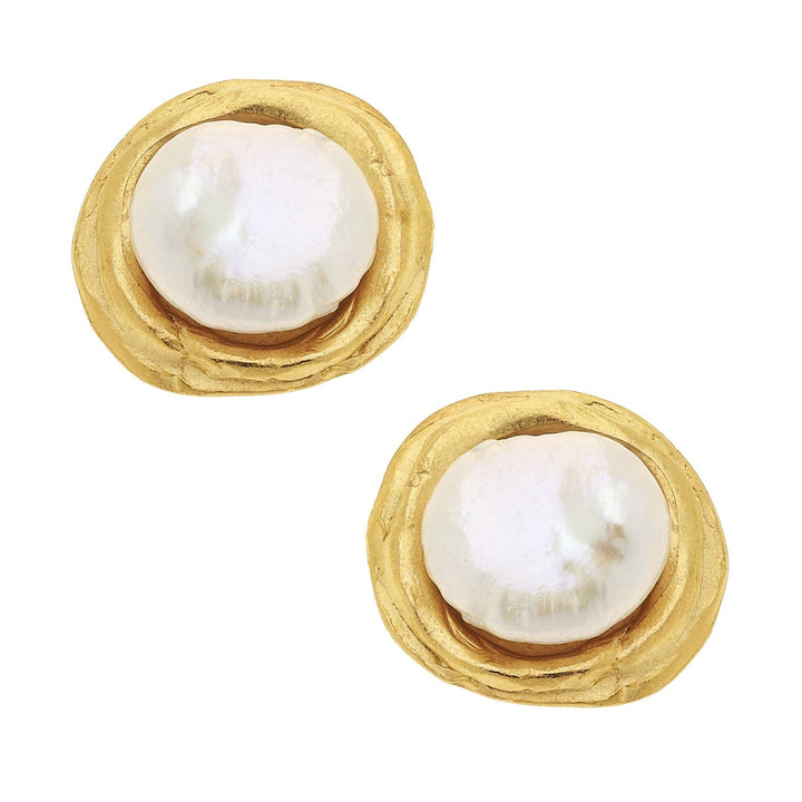 Susan Shaw Gold Pearl Pierced Earrings - Capri by Sunset & Co.