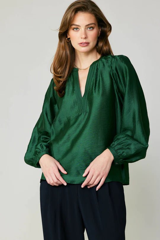 Current Air Lustrous Pleated Shoulder Blouse - Capri by Sunset & Co.