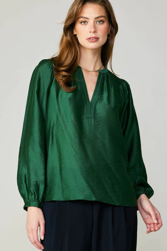 Current Air Lustrous Pleated Shoulder Blouse - Capri by Sunset & Co.