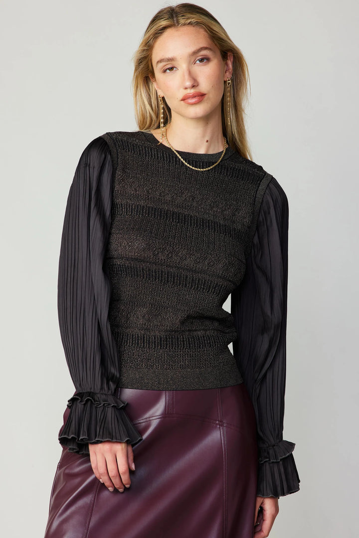 Current Air Metallic Contrast Sweater Top - Capri by Sunset & Co.