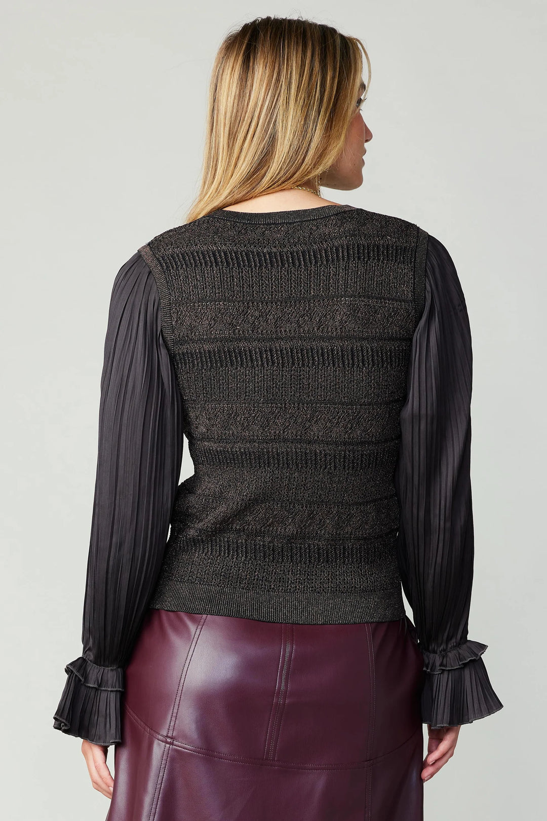 Current Air Metallic Contrast Sweater Top - Capri by Sunset & Co.