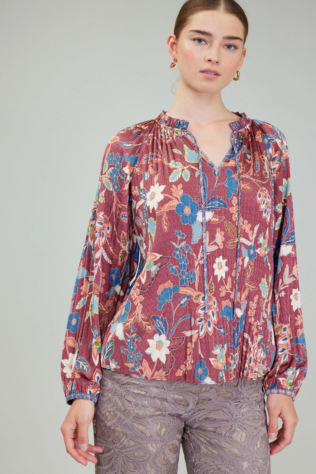 Current Air Botanical Pleated Blouse