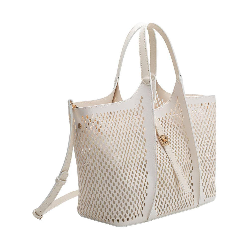 Melie Bianco Malia Laser Cut Vegan Leather Tote Bag - Capri by Sunset & Co.