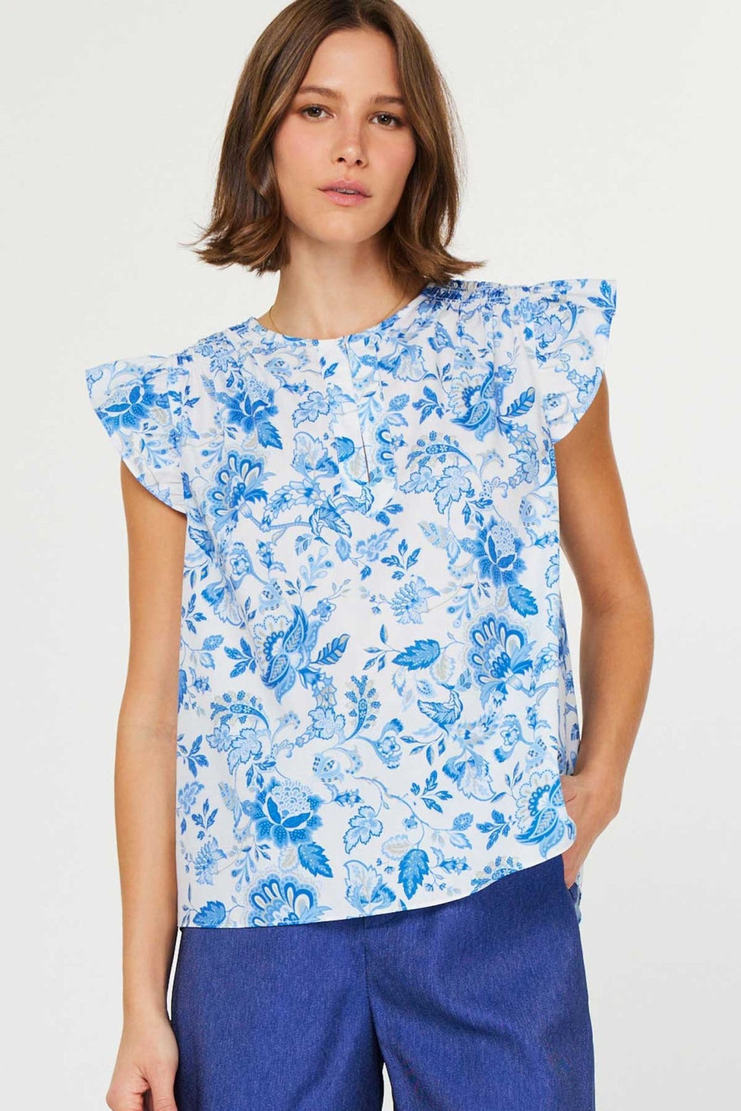 Current Air Flutter Sleeve Blouse - Capri by Sunset & Co.