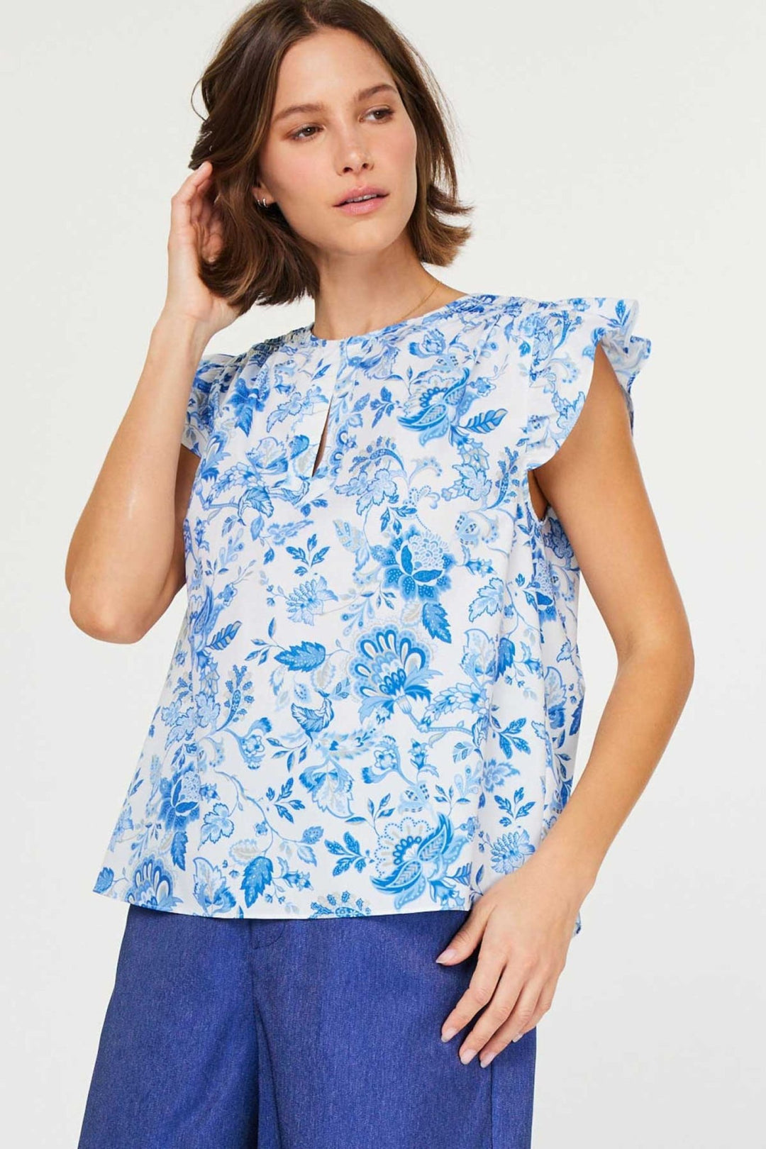 Current Air Flutter Sleeve Blouse - Capri by Sunset & Co.