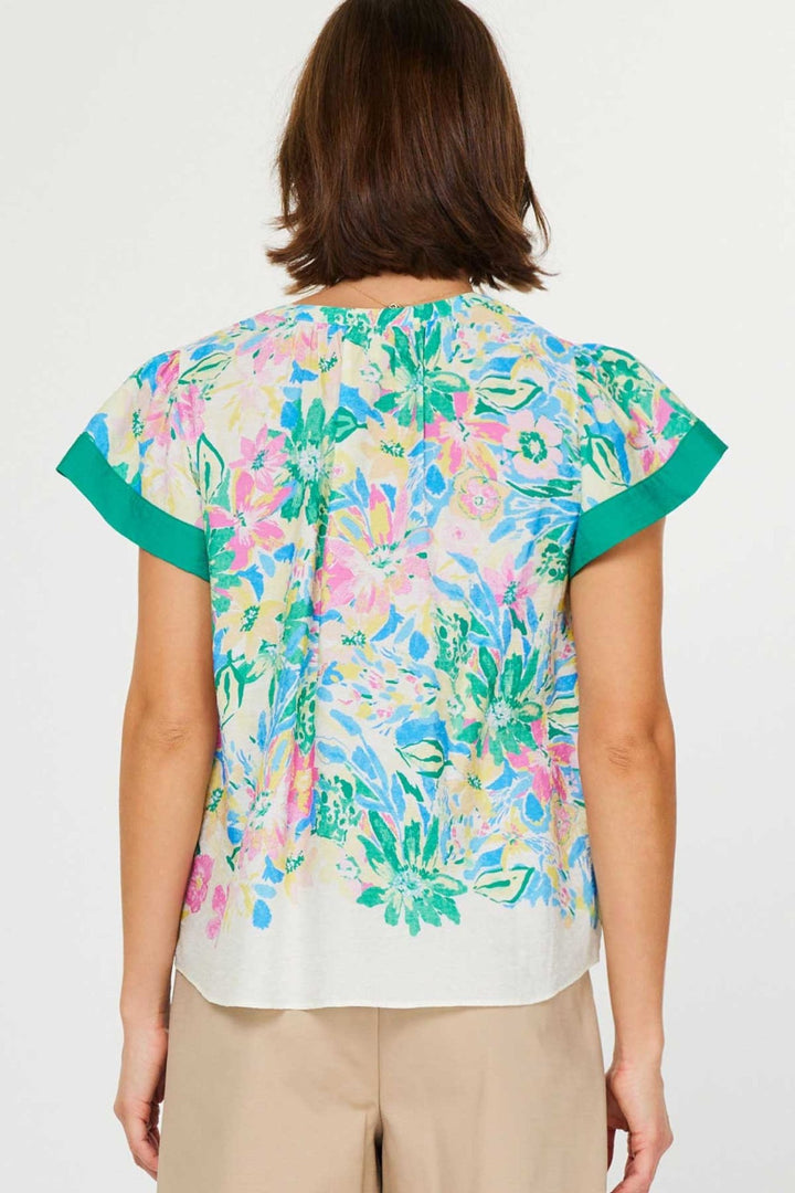 Current Air Short Sleeve Split Neck Blouse - Capri by Sunset & Co.