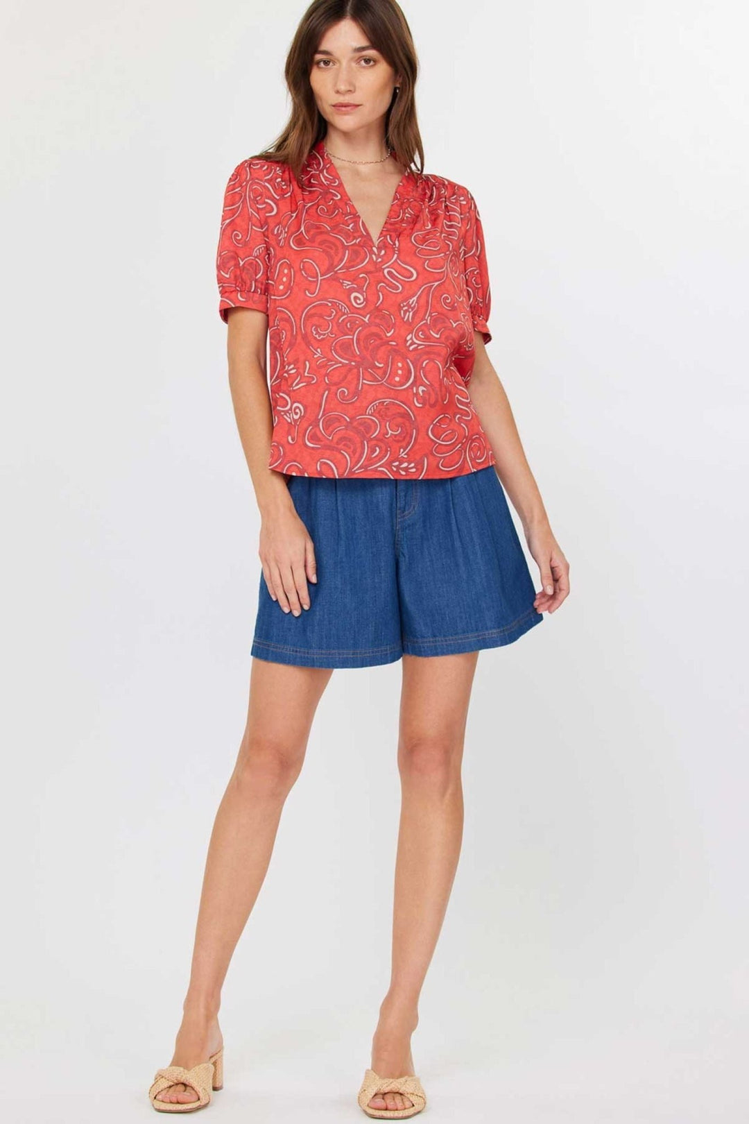 Current Air V - Neck Blouse - Capri by Sunset & Co.
