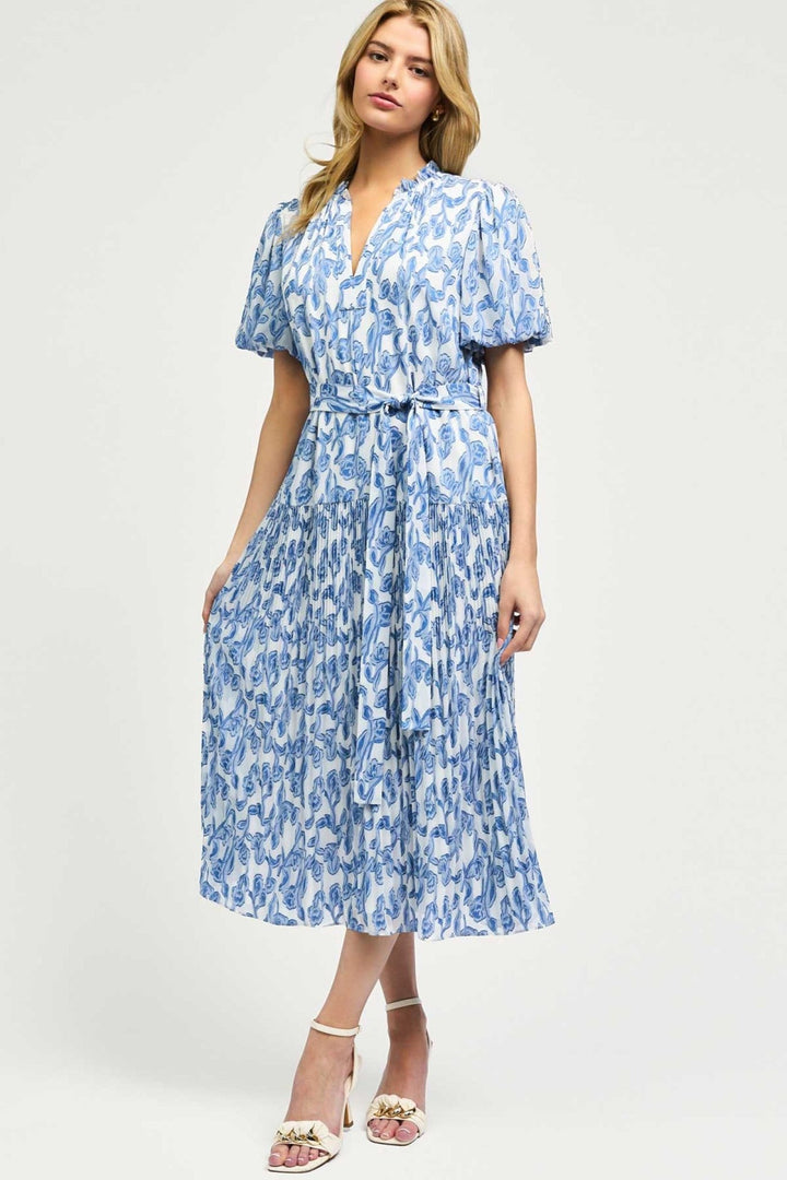 Current Air Puff Sleeve Midi Dress - Capri by Sunset & Co.