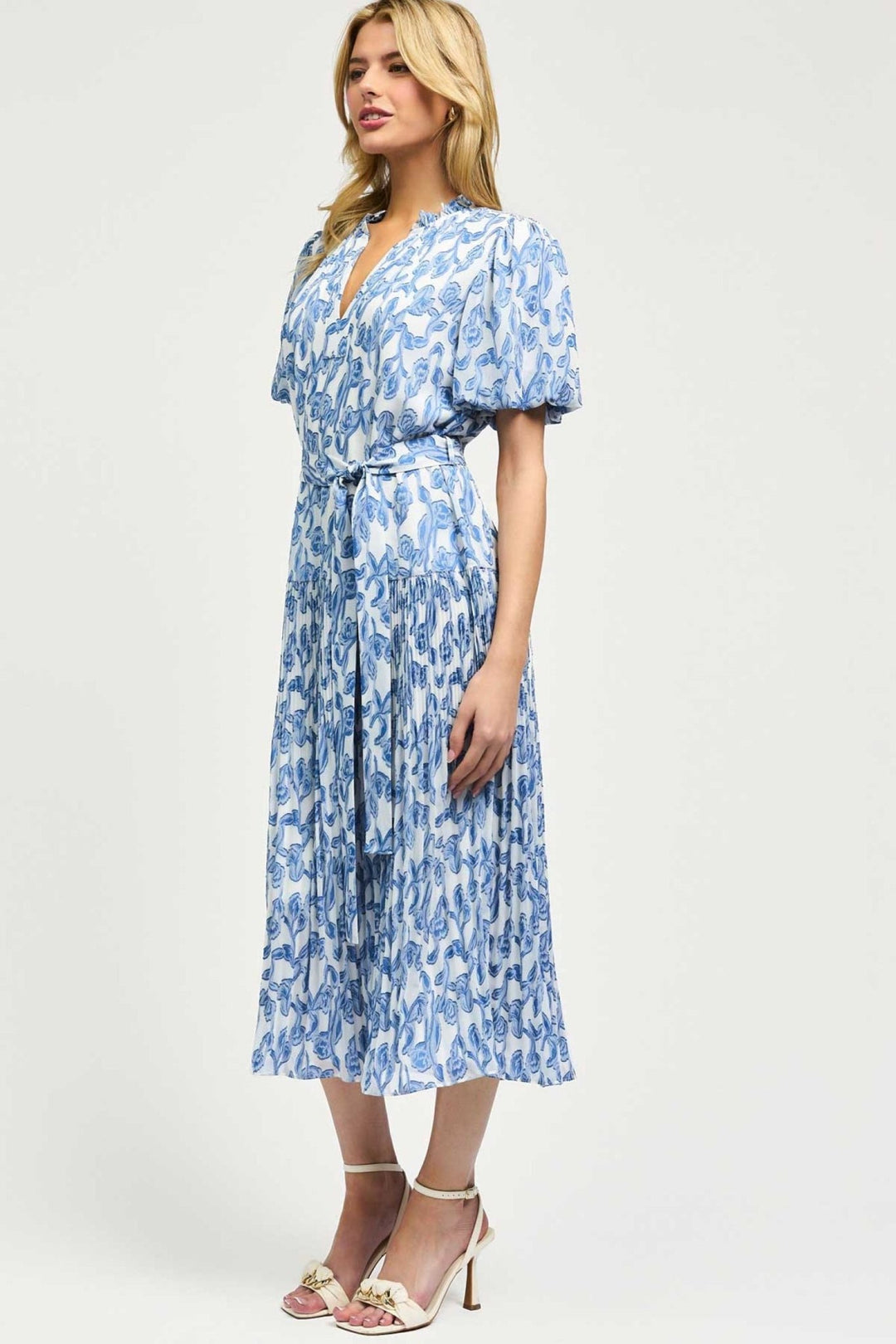 Current Air Puff Sleeve Midi Dress - Capri by Sunset & Co.