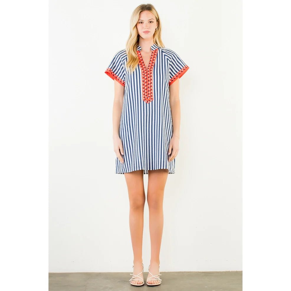 Short Sleeve V Neck Dress - Capri by Sunset & Co.