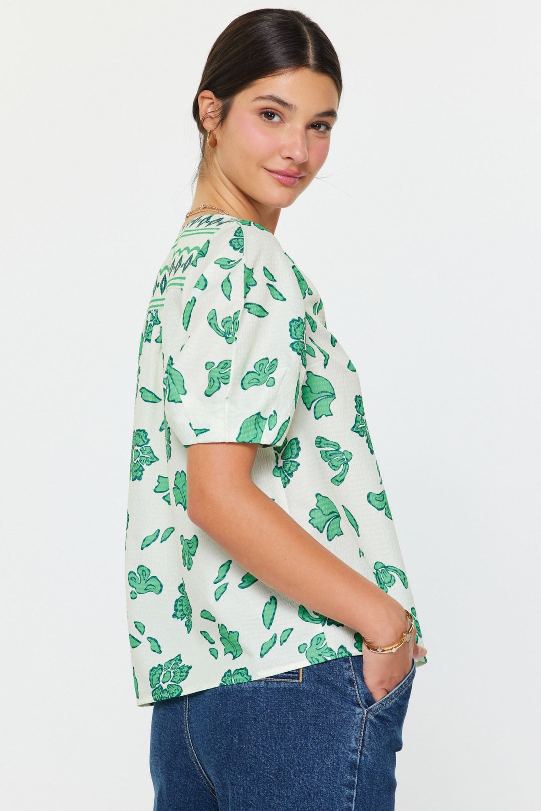 Current Air Floral Blouse - Capri by Sunset & Co.