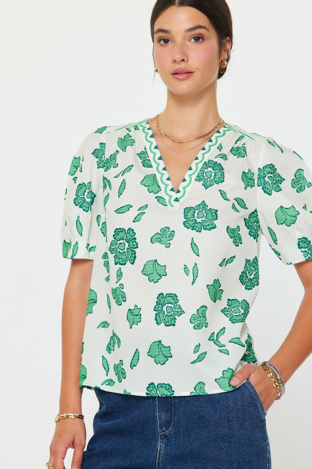 Current Air Floral Blouse - Capri by Sunset & Co.