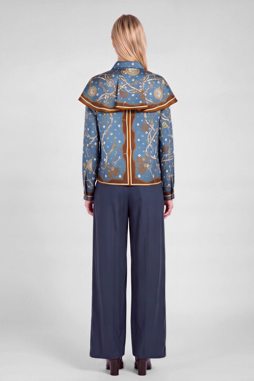 Current Air Satin Cape Button Down Blouse - Capri by Sunset & Co.