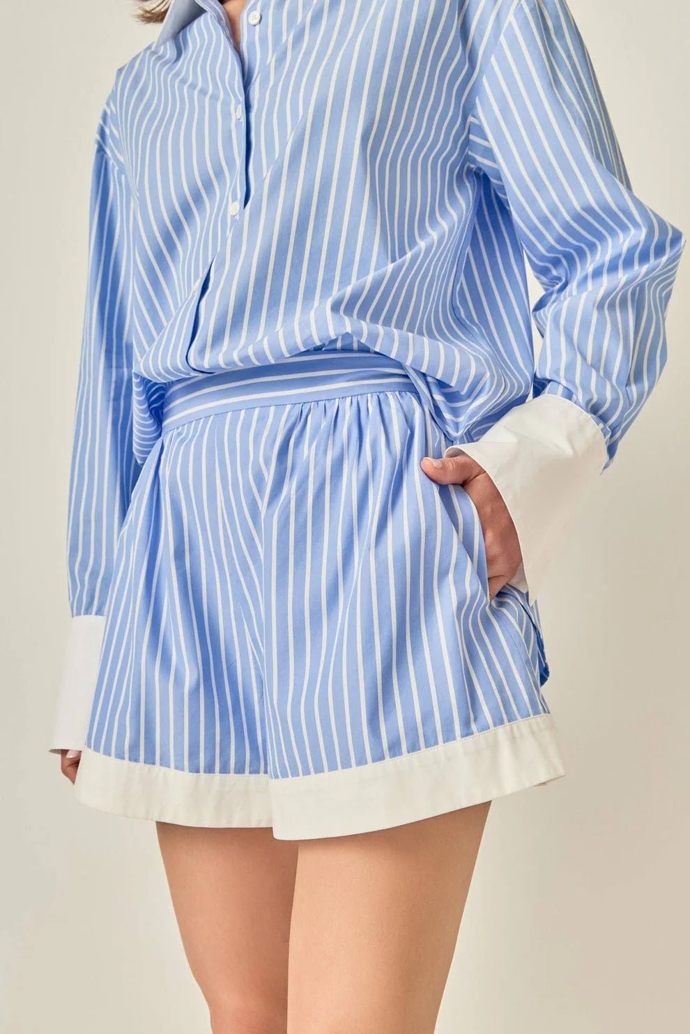 English Factory Striped Boyfriend Shorts - Capri by Sunset & Co.