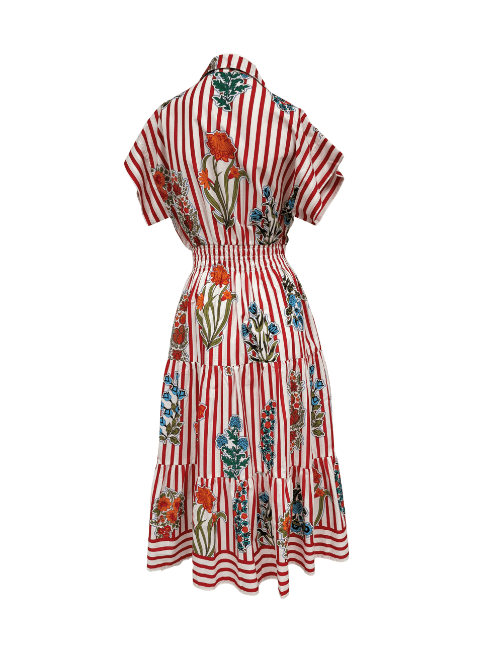 Short Sleeve Striped Floral Midi Dress - Capri by Sunset & Co.