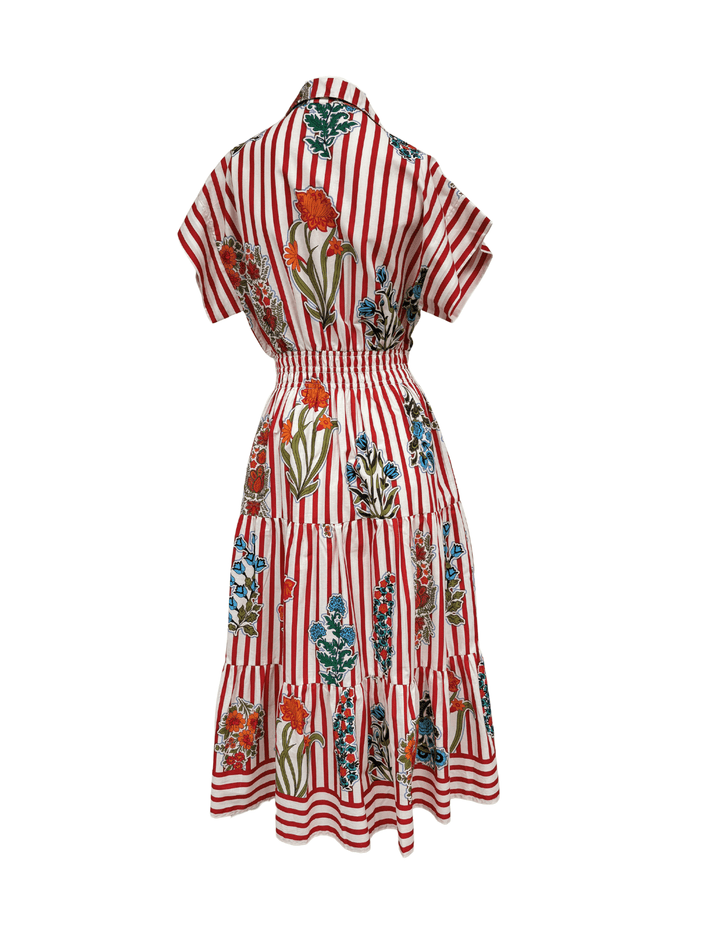 Short Sleeve Striped Floral Midi Dress - Capri by Sunset & Co.