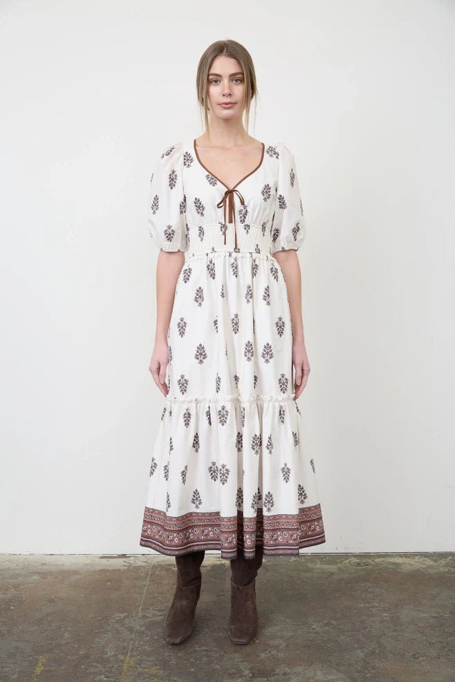 Moon River Puff Sleeve Midi Dress - Capri by Sunset & Co.