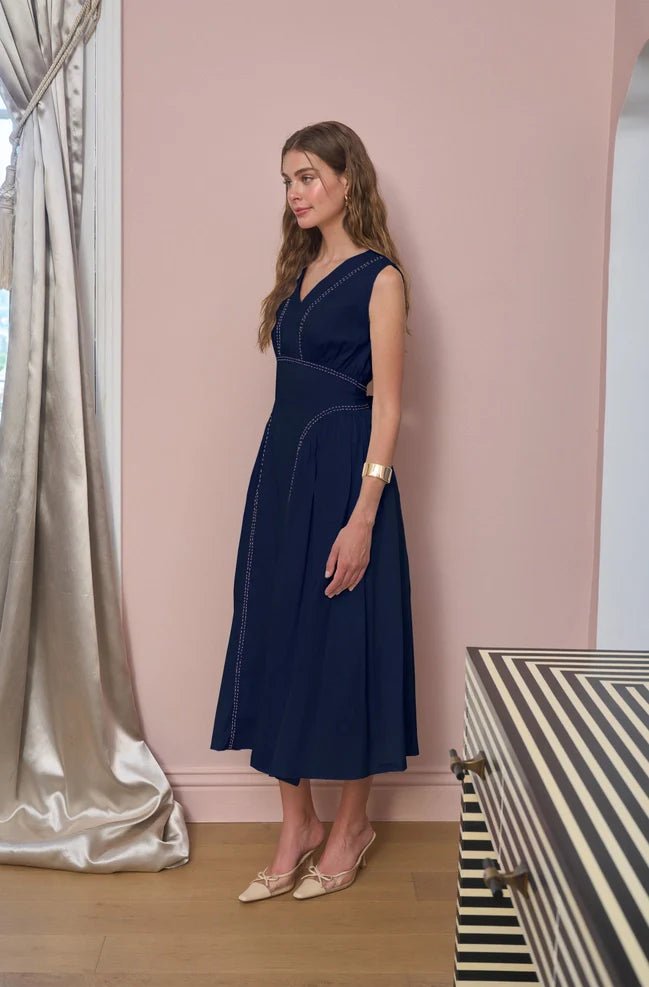 Moon River Tie Back Contrast Midi Dress - Capri by Sunset & Co.