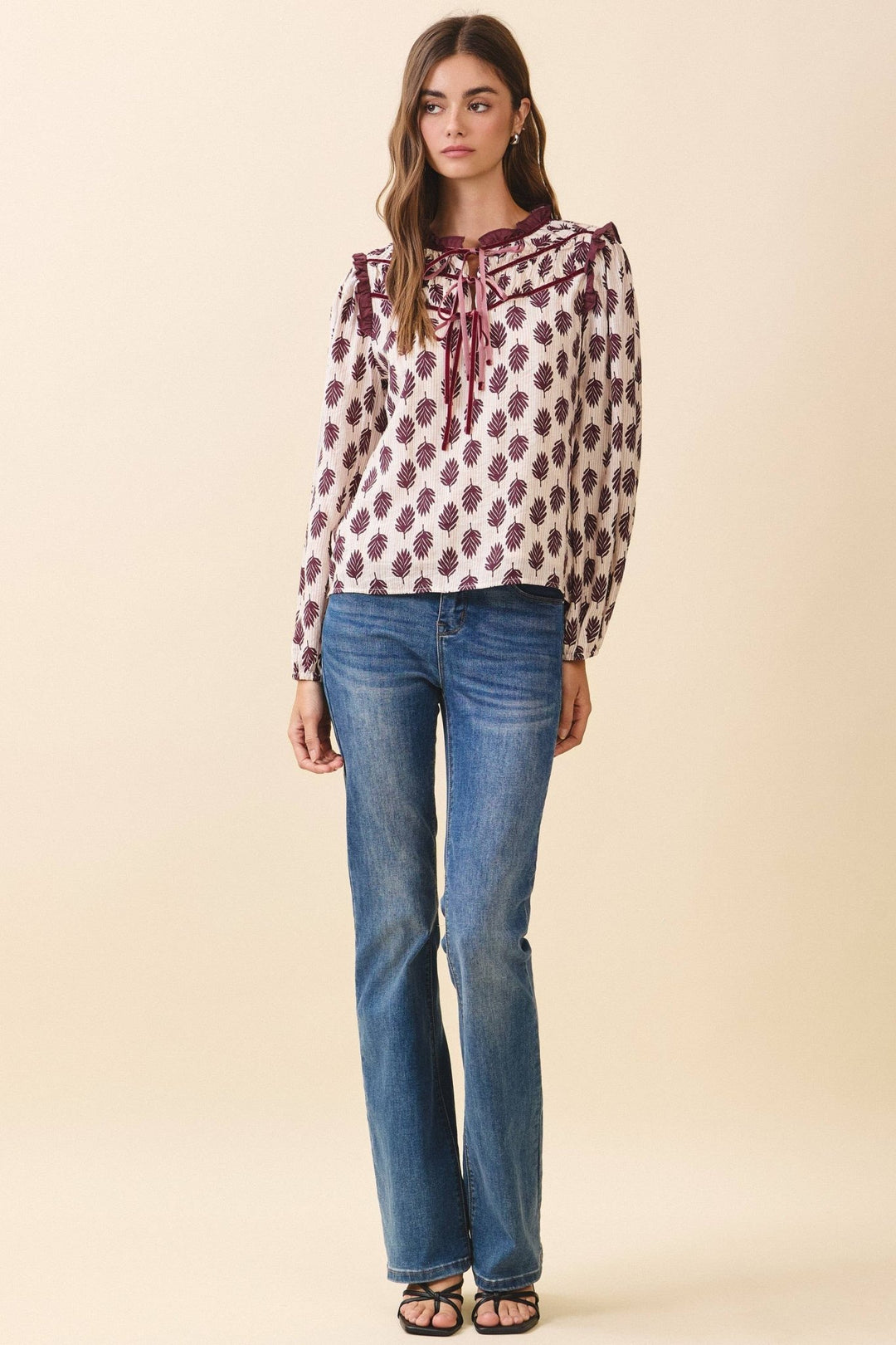 TCEC Print Ruffled Collar Blouse - Capri by Sunset & Co.