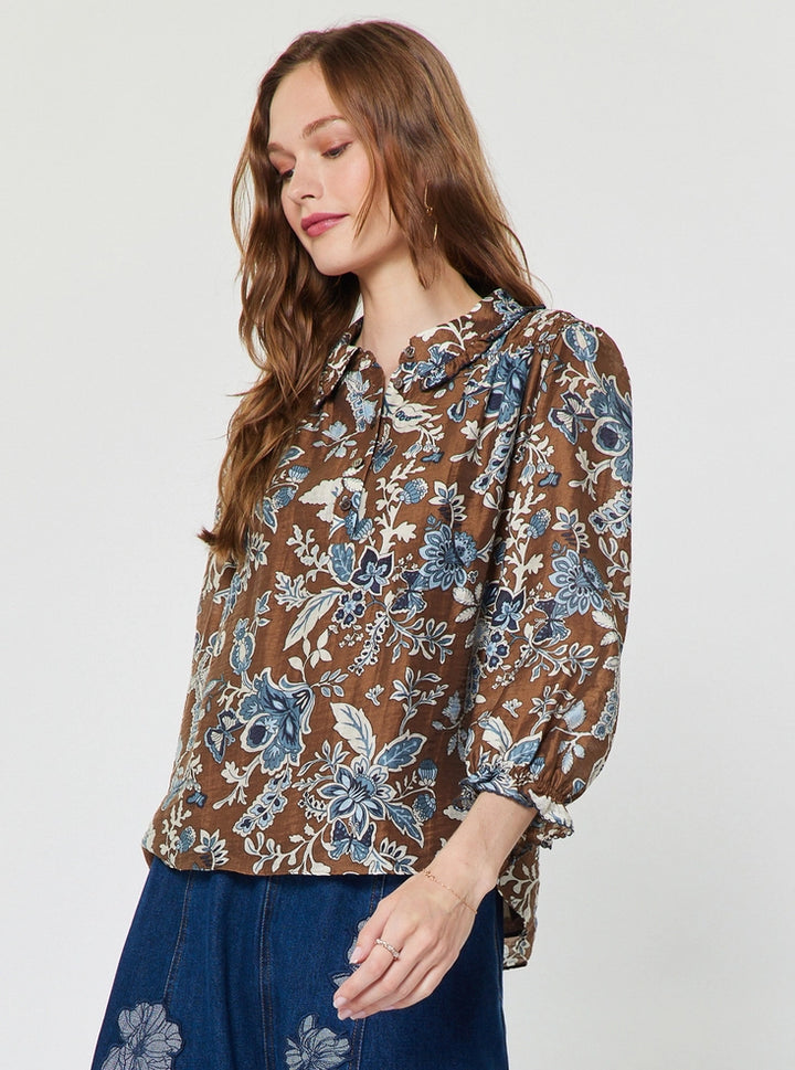 Current Air Botanical Floral Print Collared Blouse