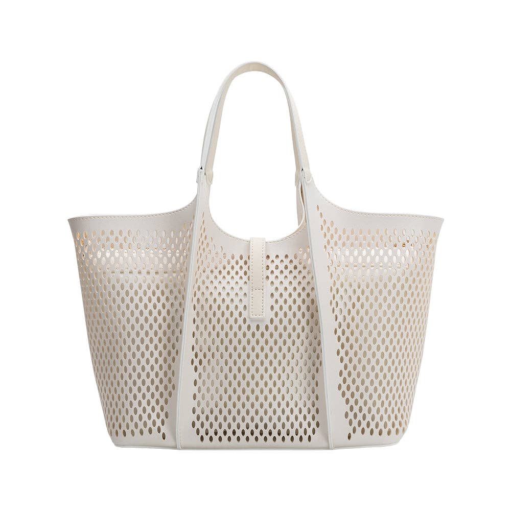 Melie Bianco Malia Laser Cut Vegan Leather Tote Bag - Capri by Sunset & Co.