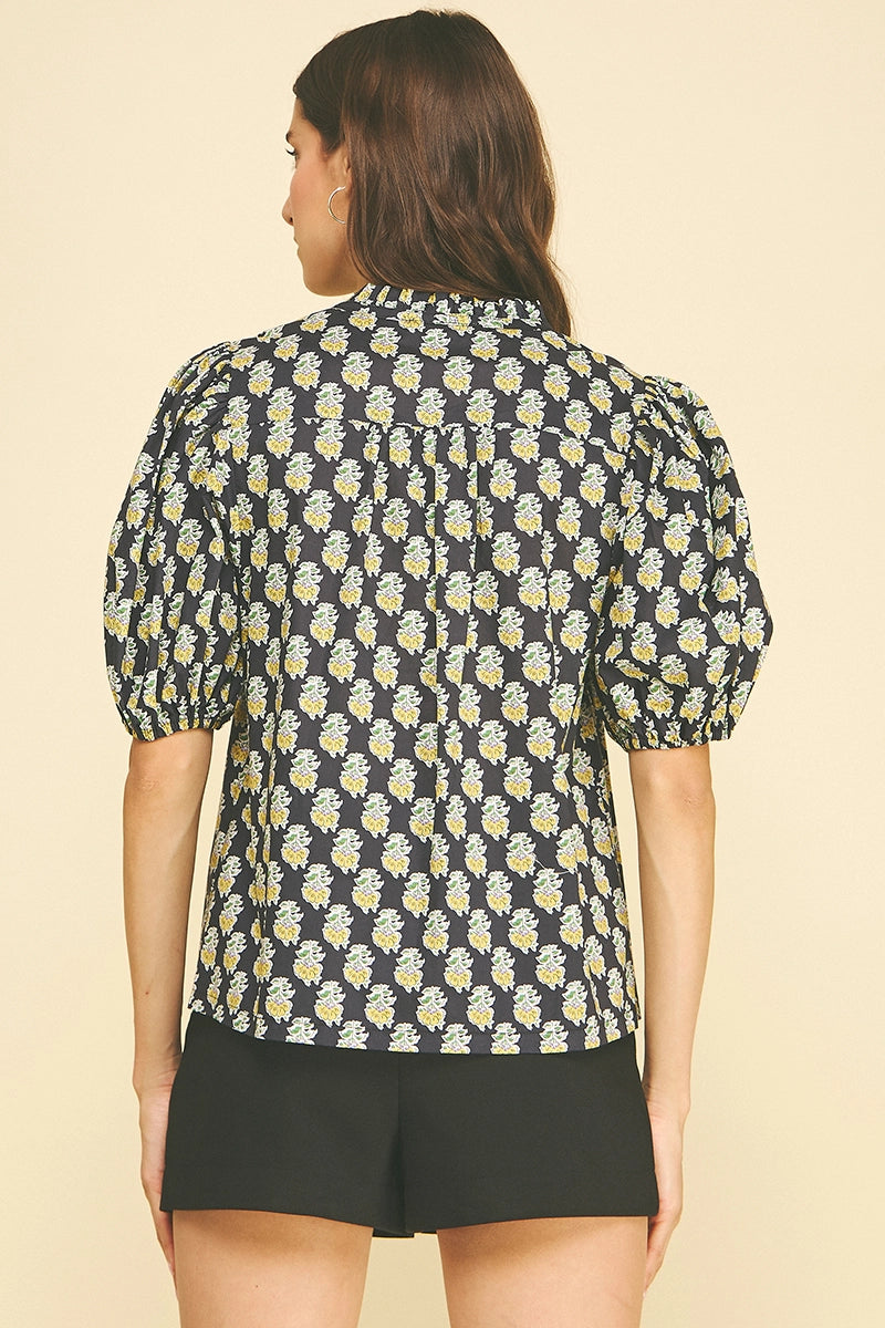 Pinch Floral V - Neck Blouse