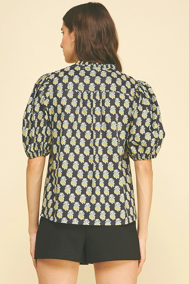 Pinch Floral V - Neck Blouse