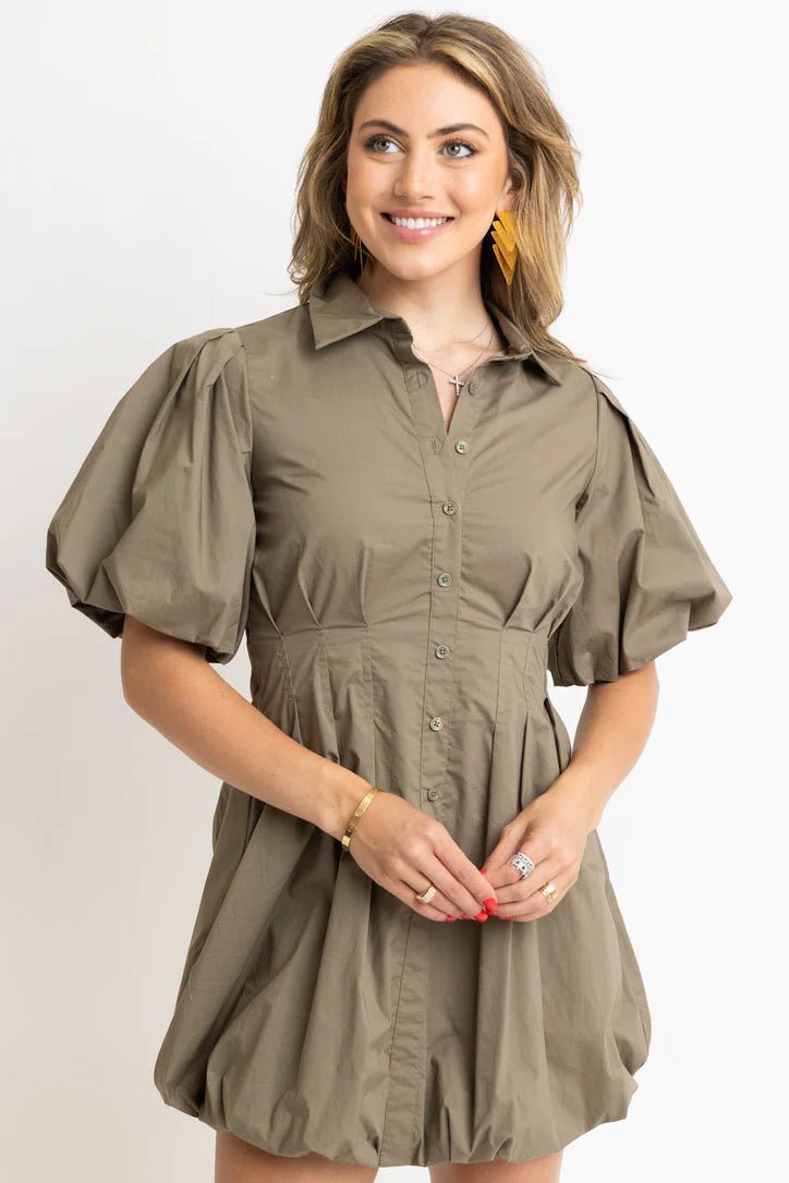 Karlie Pleat Bubble Hem Shirt Dress - Capri by Sunset & Co.