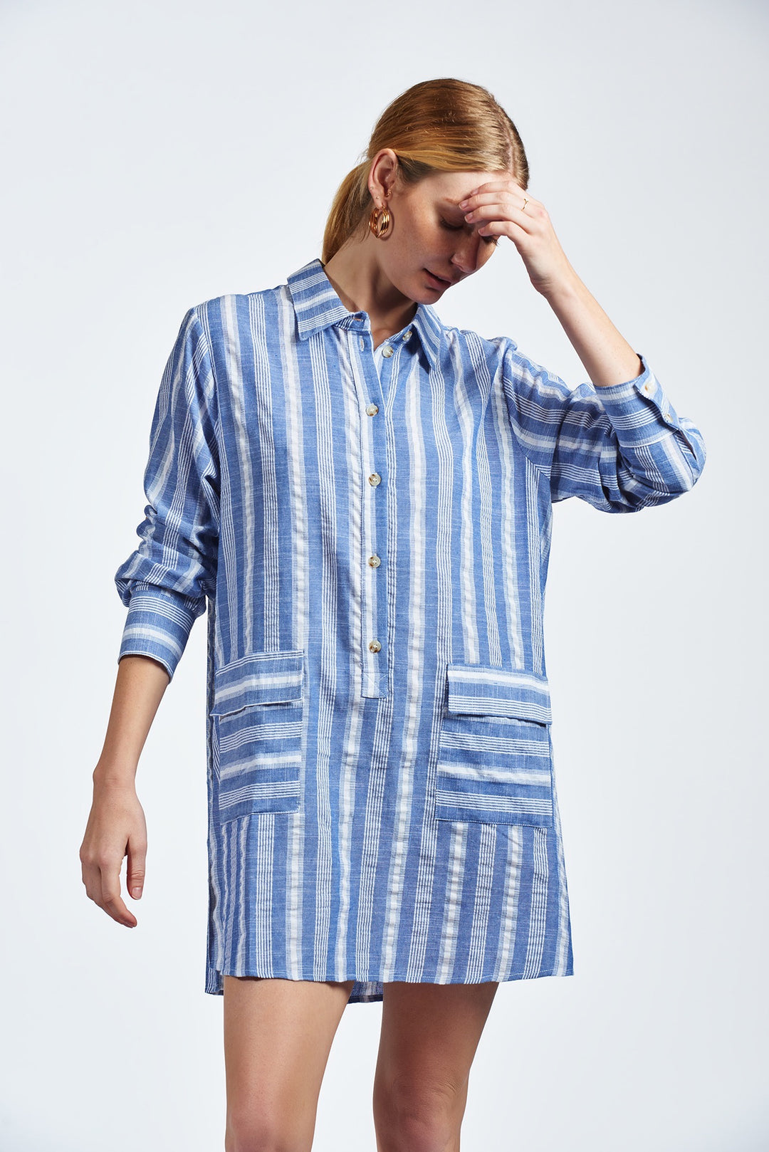 The Shirt The Raya Dress - Blue Stripe - Capri by Sunset & Co.