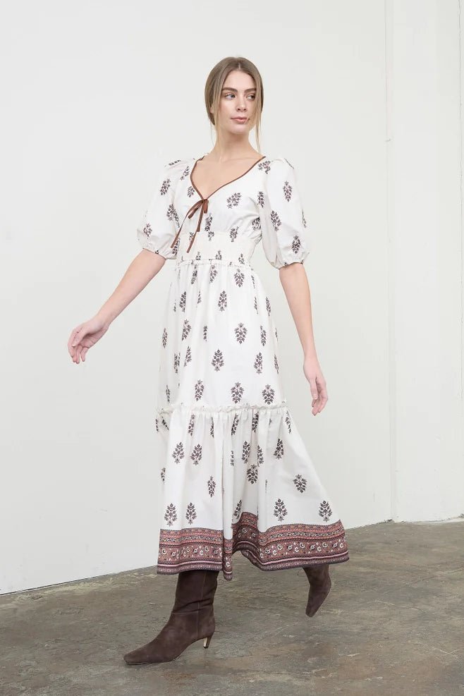 Moon River Puff Sleeve Midi Dress - Capri by Sunset & Co.